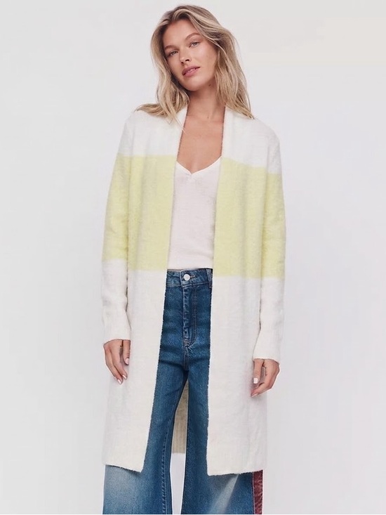 Anthropologie Sweaters - Anthropologie LTD Open Front Yellow/White Wool Blend Cardigan Sweater Size Small